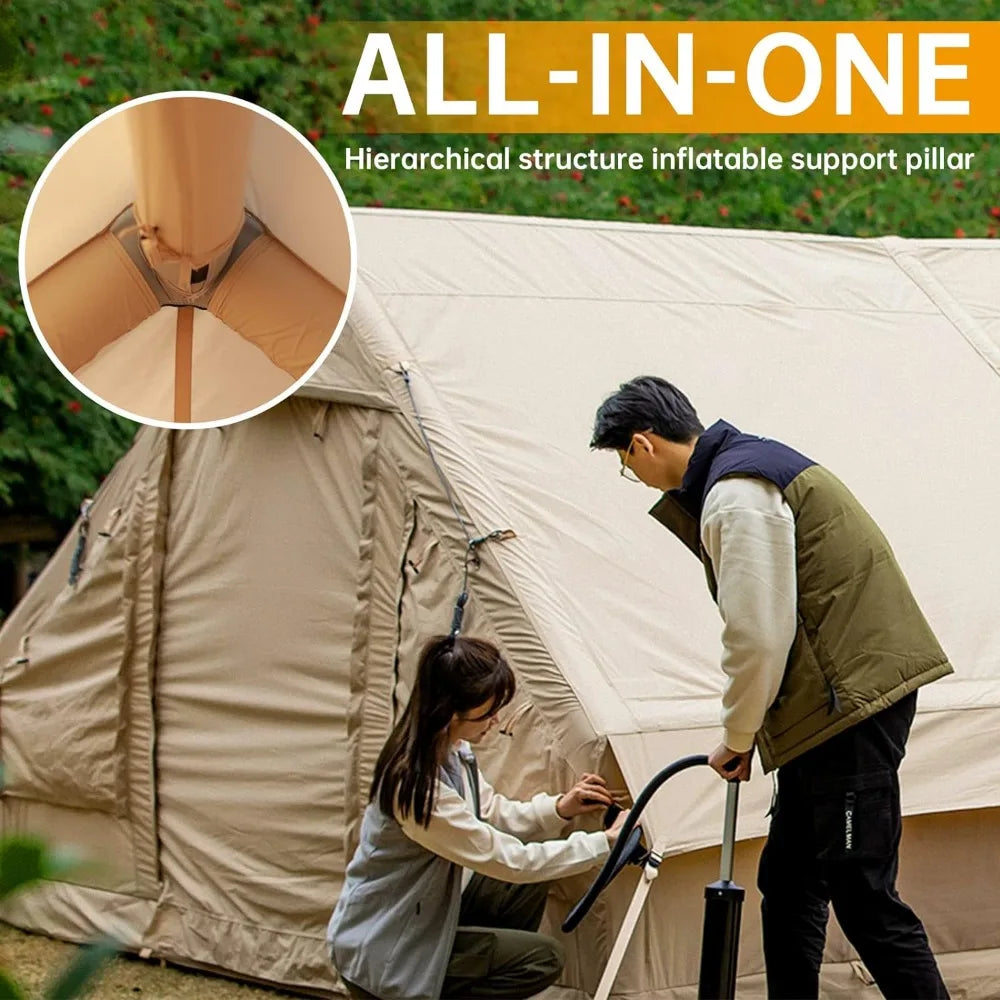 Inflatable Camping Tent with Pump,4 Season Waterproof Windproof Outdoor Tent, Luxury Cabin Tent