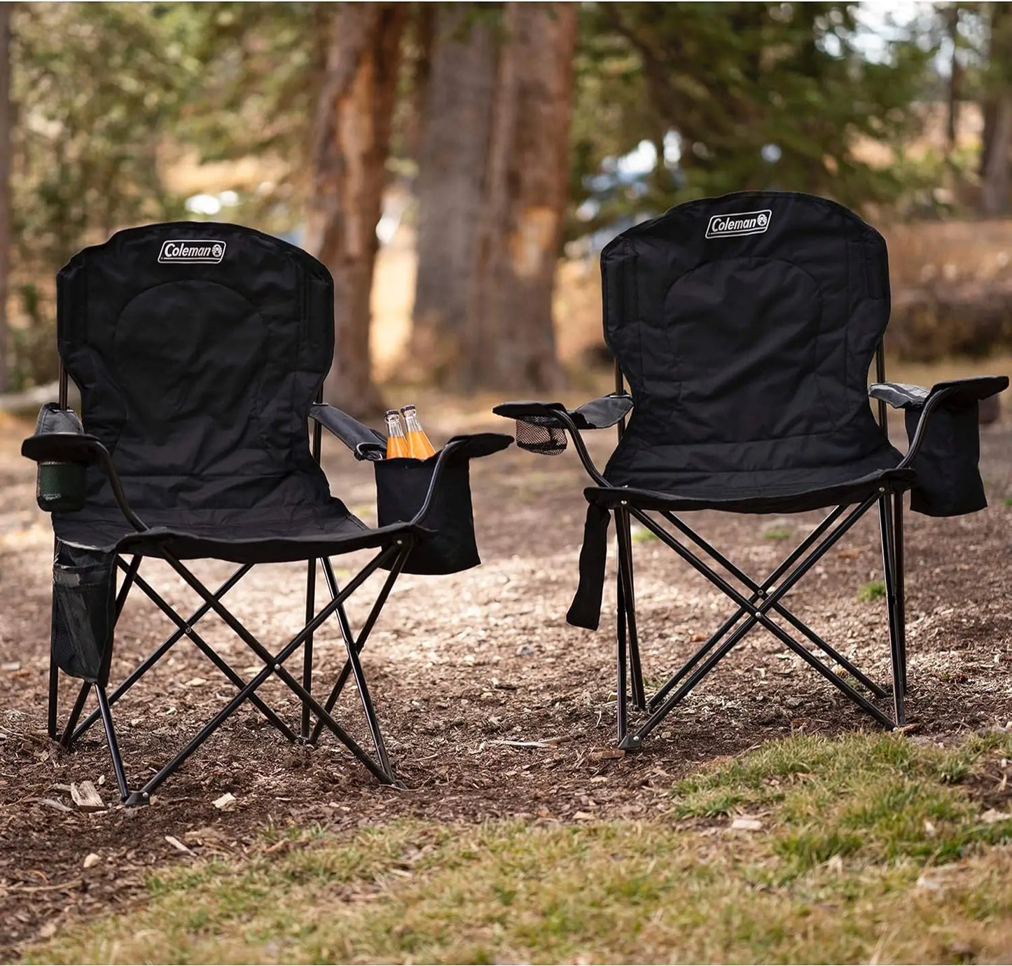 Coleman Portable Camping Chair with 4-Can Cooler, Fully Cushioned Seat and Back W/ Side Pocket and Cup Holder,Carry Bag Included