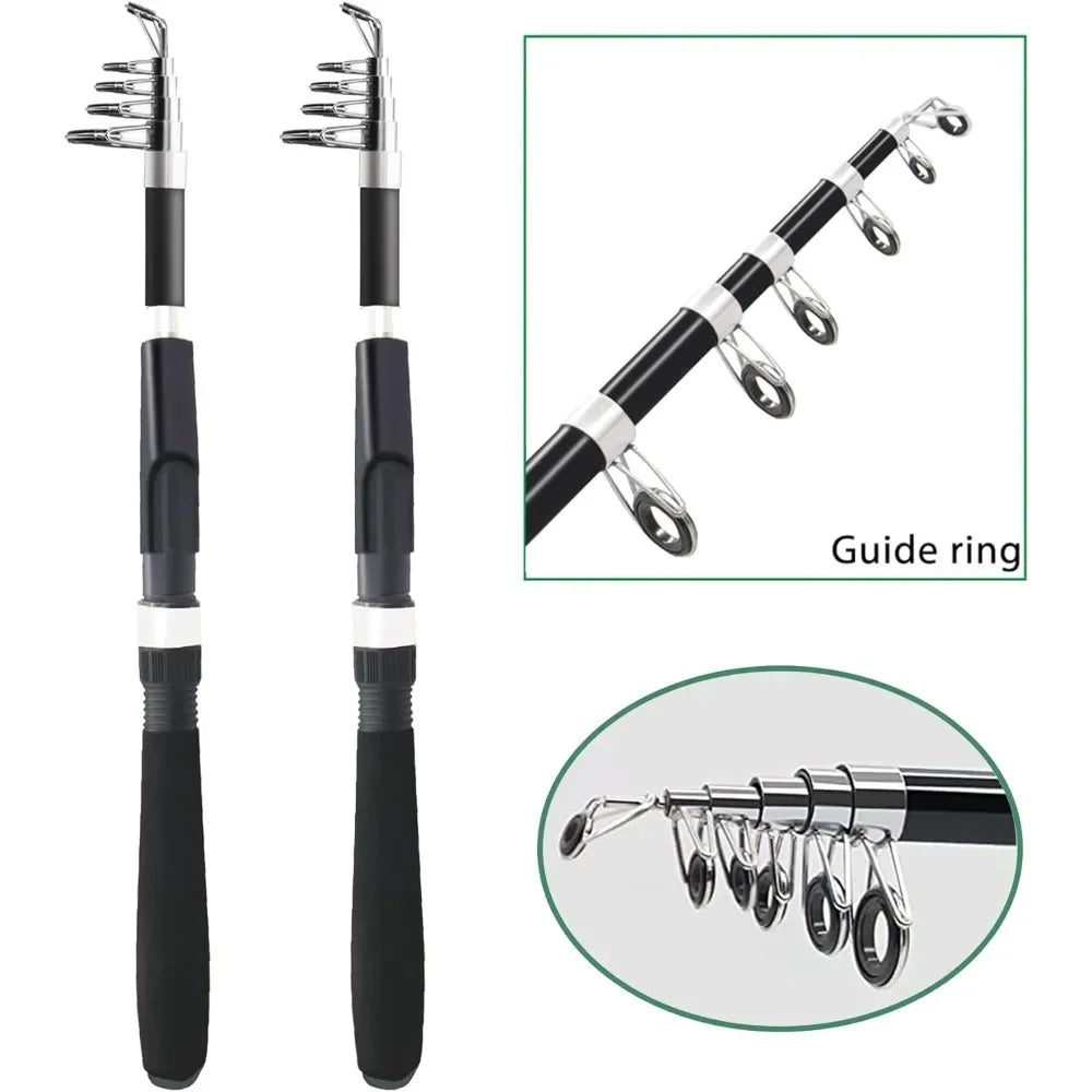 Fishing Pole Combo Set,2.1m/6.89ft 2PCS Collapsible Rods 2P Spinning Reels