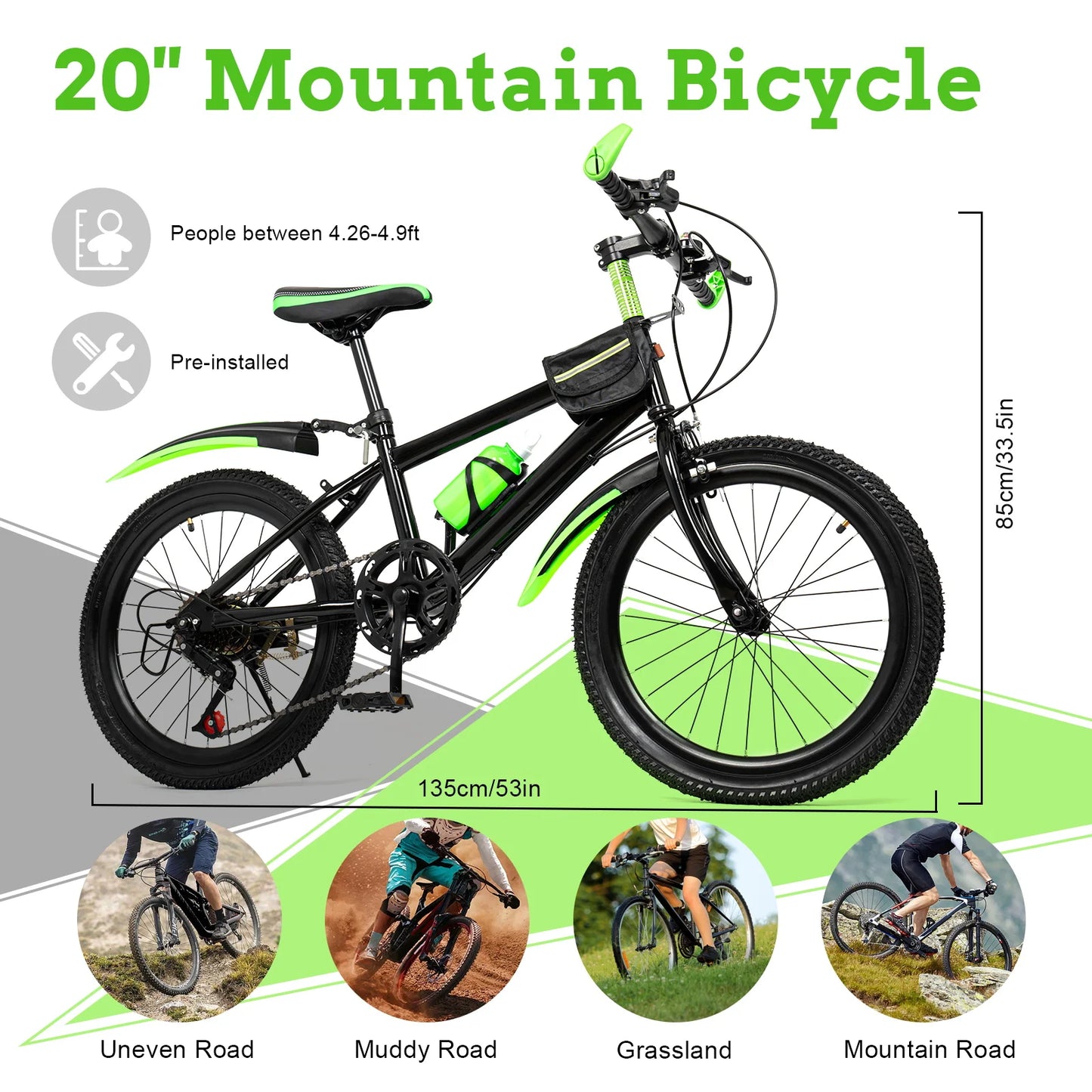 20 In Mountain Bike 7 Speed Mountain Bike Downhill Mountain Bicycle for Men/Women