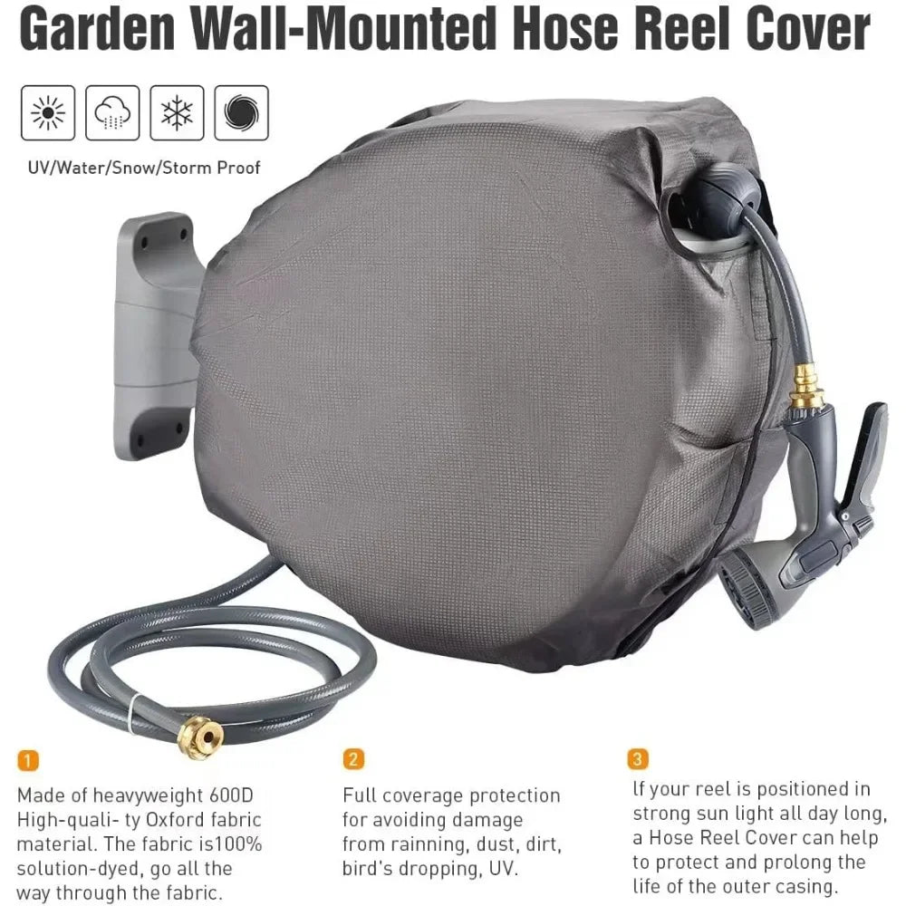 Guitrees Retractable Garden Hose Reel 1/2” 150FT+6FT With Cover, Slow Return System, Any Length Lock, Wall Mounted