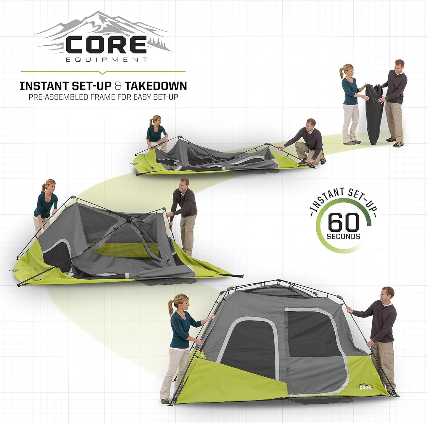 Camping Tent for 6 Person, Easy 60 Second Camp Setup, Included Hanging Organizer for Camp Accessories, Family Camping Tent